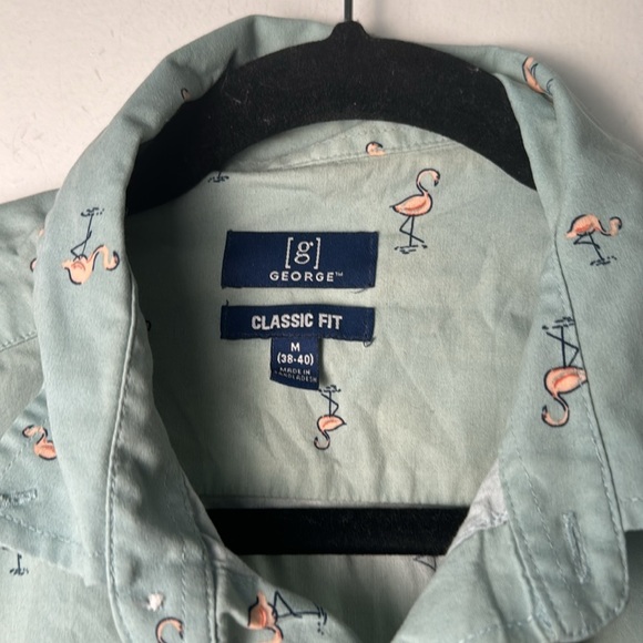 Men's George Casual Blueish Green Flamingo Summer Short Sleeve Button Up Size M - Picture 4 of 5
